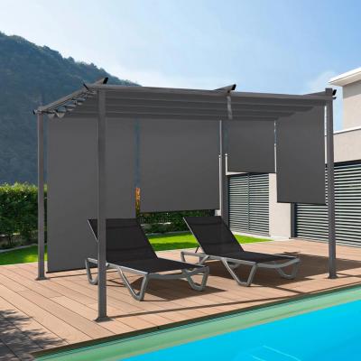 IDMARKET Pergola &eacute;dition sp&eacute;ciale toit r&eacute;tractable 3x4 M et 4 stores gris anthracite