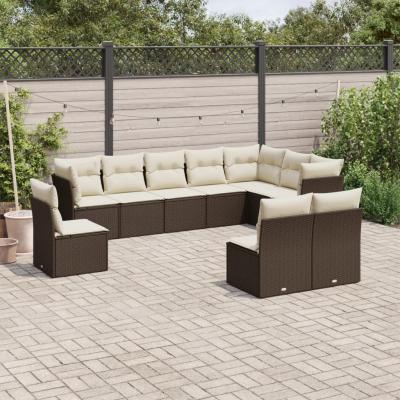 VIDAXL  Salon De Jardin 10 Pcs Avec Coussins Marron R&eacute;sine Tress&eacute;e