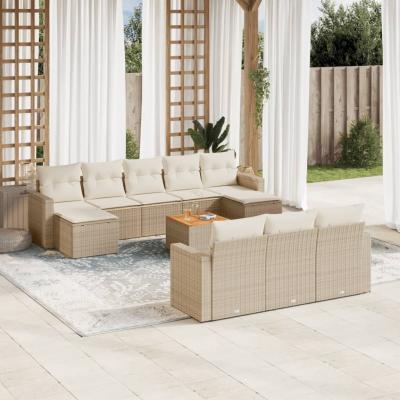 VIDAXL  Salon De Jardin 11 Pcs Avec Coussins Beige R&eacute;sine Tress&eacute;e