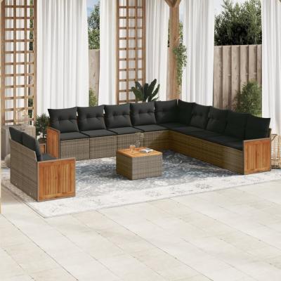 VIDAXL  Salon De Jardin Avec Coussins 12 Pcs Gris R&eacute;sine Tress&eacute;e