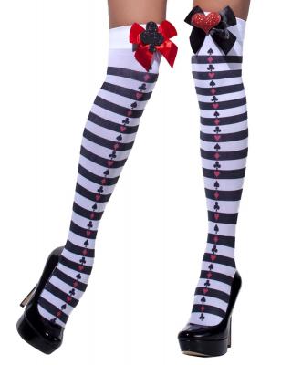 SMIFFYS Bas Arlequin noir et blanc &agrave; rayures et n&oelig;uds rouges