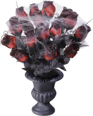 WIDMANN Bouquet roses rouges toile d'araign&eacute;e 35 cm Halloween