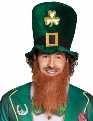 BOLAND Chapeau haut de forme tr&egrave;fle dor&eacute; adulte avec barbe Saint Patrick