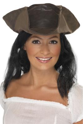 SMIFFYS  Chapeau de pirate en cuir, marron, avec cheveux noirs