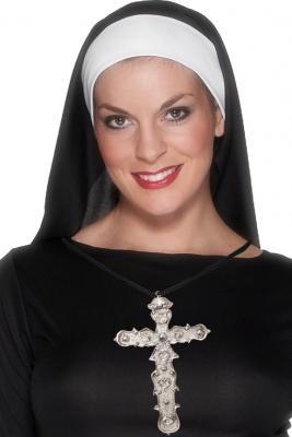 GENERIQUE Smiffys Pendentif croix orn&eacute;e, argent, avec fil noir
