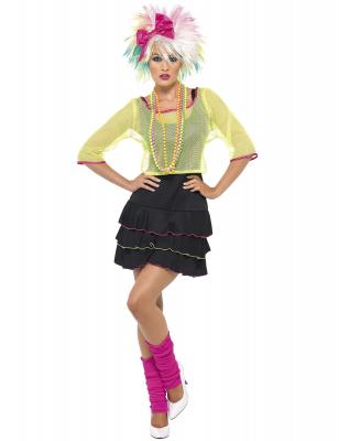 SMIFFYS  Costume pop star ann&eacute;es 80, Noir et jaune, avec haut, robe et bandeau - Medium