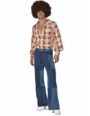 SMIFFY S Smiffys Costume r&eacute;tro des ann&eacute;es 70, bleu, XL - Taille 116,8-121,9 cm