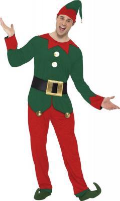SMIFFYS Smiffy's Costume d'elfe, Rouge et vert, avec haut, pantalon, bonnet et ceinture