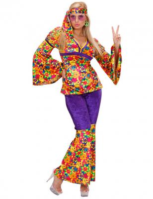 WIDMANN Costume Hippie Femme Velours - Multicolores - M