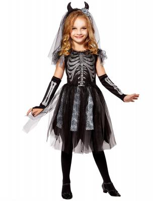 WIDMANN D&eacute;guisement Mari&eacute;e D&eacute;mon Squelette Enfant 5-7 Ans (128 Cm)