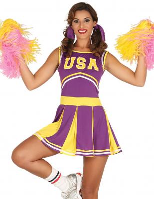  D&eacute;guisement pompom girl USA violet et jaune femme