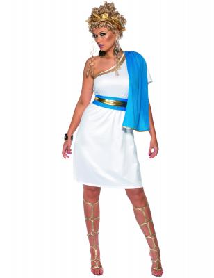 GENERIQUE Smiffys Costume de beaut&eacute; romaine, avec robe, toge, ceinture et coiffe, Bleu/Blanc