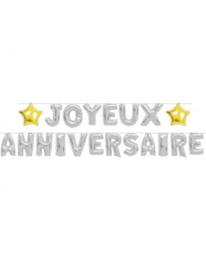 Guirlande ballons Joyeux Anniversaire argent&eacute;e 6m