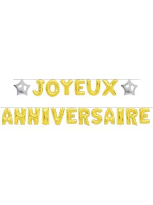 GENERIQUE Guirlande ballons lettres Joyeux Anniversaire dor&eacute;e 6m