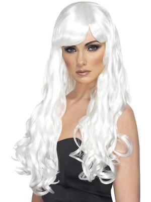 GENERIQUE Smiffys Perruque d&eacute;sir blanche, cheveux longs, boucl&eacute;s avec frange