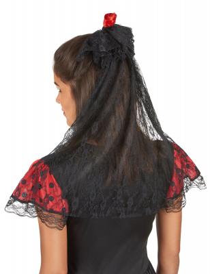 FUNNY FASHION Voile Avec Rose Rouge Espagnole Femme Taille Unique
