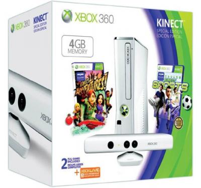 Console Xbox 360 4 Go Microsoft + capteur Kinect blanc + Kinect Sports + Kinect Adventures ! + 3 mois d&rsquo;abonnement gratuit au Xbox Live Gold 