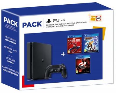 SONY PACK PS4 500 GO + MARVEL'S SPIDER-Man +GT Sport + Ratchet & Clank 