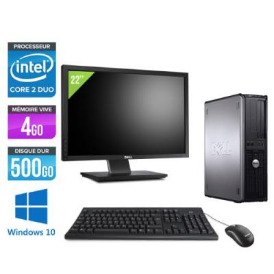 DELL Ordinateur  Optiplex 780 Desktop + Ecran 22'' - Gris - Intel Core 2 Duo E7500 / 2.93 GHz - RAM 4 Go - HDD 500 Go - DVD - Gigabit Ethernet - Windows 10 Professionnel 