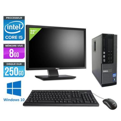 DELL Ordinateur  Optiplex 790 SFF + Ecran 22'' - Noir - Intel Core i5-2400 / 3.10 GHz - RAM 8 Go - HDD 250 go - DVD - Gigabit Ethernet - Windows 10 Professionnel 