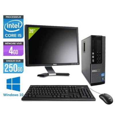 DELL Pc  Optiplex 7010 SFF + Ecran 20'' - Noir - Intel Core i5-3470 / 3.20 GHz - RAM 4 Go - HDD 250 Go - DVDRW - Gigabit Ethernet - Windows 10 Professionnel 