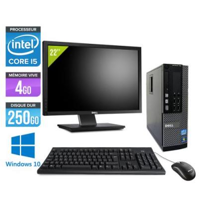 DELL Pc  Optiplex 7010 SFF + Ecran 22'' - Noir - Intel Core i5-3470 / 3.20 GHz - RAM 4 Go - HDD 250 Go - DVDRW - Gigabit Ethernet - Windows 10 Professionnel 