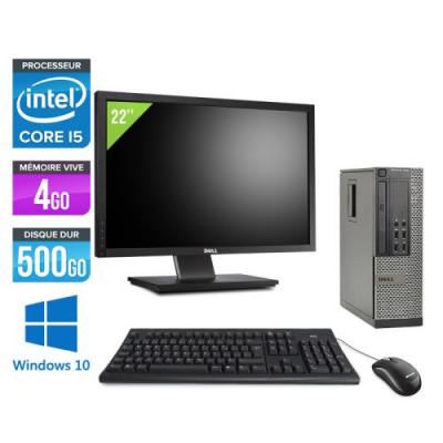 DELL Pc  Optiplex 7010 SFF + Ecran 22'' - Noir - Intel Core i5-3470 / 3.20 GHz - RAM 4 Go - HDD 500 Go - DVDRW - Gigabit Ethernet - Windows 10 Professionnel 