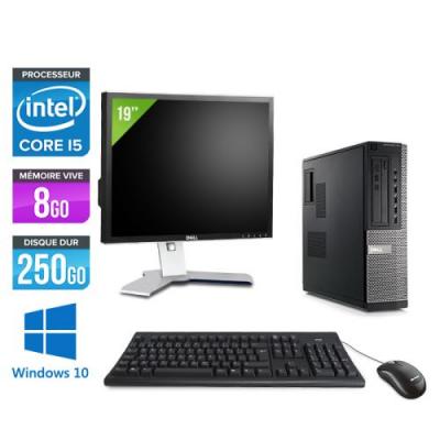 DELL Pc  Optiplex 790 Desktop + Ecran 19'' - Noir - Intel Core i5-2400 / 3,10 GHz - RAM 8 Go - HDD 250 Go - DVD - Gigabit Ethernet - Windows 10 Professionnel 