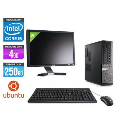 DELL Pc  Optiplex 790 Desktop + Ecran 20'' - Noir - Intel Core i5-2400 / 3,10 GHz - RAM 4Go - HDD 250 Go - DVD - Gigabit Ethernet - Ubuntu / Linux 
