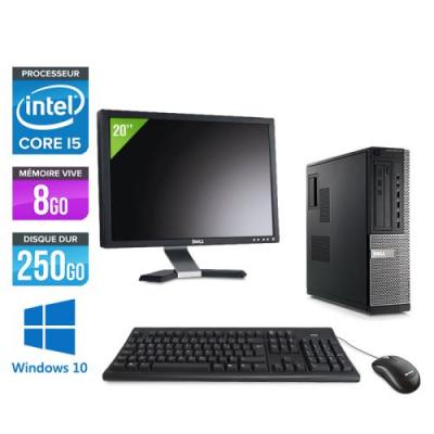 DELL Pc  Optiplex 790 Desktop + Ecran 20'' - Noir - Intel Core i5-2400 / 3,10 GHz - RAM 8 Go - HDD 250 Go - DVD - Gigabit Ethernet - Windows 10 Professionnel 