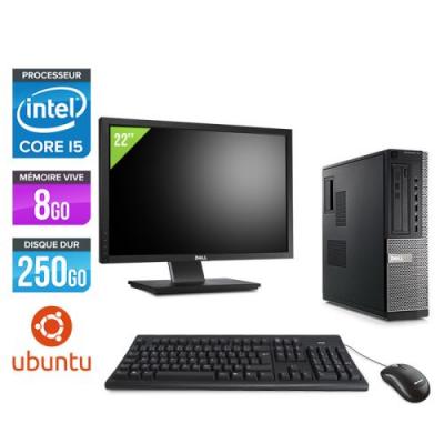 DELL Pc  Optiplex 790 Desktop + Ecran 22'' - Noir - Intel Core i5-2400 / 3,10 GHz - RAM 8Go - HDD 250 Go - DVD - Gigabit Ethernet - Ubuntu / Linux 