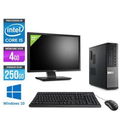 DELL Pc  Optiplex 790 Desktop + Ecran 22'' - Noir - Intel Core i5-2400 / 3,10 GHz - RAM 4 Go - HDD 250 Go - DVD - Gigabit Ethernet - Windows 10 Professionnel 