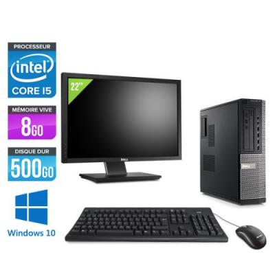 DELL Pc  Optiplex 790 Desktop + Ecran 22'' - Noir - Intel Core i5-2400 / 3,10 GHz - RAM 8Go - HDD 500 Go - DVD - Gigabit Ethernet - Windows 10 Professionnel 