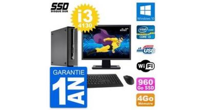 HP Pc prodesk 400 g1 sff ecran 22"" i3-4130 ram 4go ssd 960go windows 10 wifi 