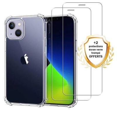 EVETANE Coque iphone 13 antichoc silicone bords renforc&eacute;s + 2 vitres en verre tremp&eacute; protection &eacute;cran