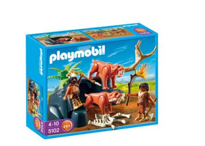 Playmobil 5102 Tigres &agrave; dents de sabre et chasseurs