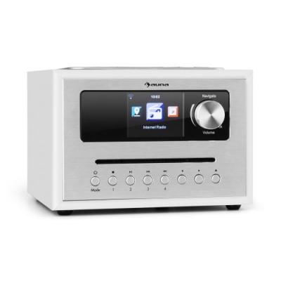 AUNA  Silver StarCD Cube Radio Bluetooth avec lecteur CD  tuner FM et WiFi 10000 stations - Ecran HCC 28 - USB - MP3 & AUX - Blanc 