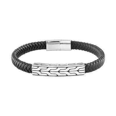 CLEOR Bracelet LES HAUBANS en Acier et Cuir Noir