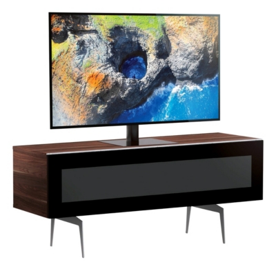 MELICONI Meuble tv verre infrarouge et bois fonc&eacute; pieds m&eacute;tal noosa 120 cm