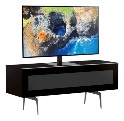 MELICONI Meuble tv verre infrarouge et m&eacute;lamin&eacute; noir pieds m&eacute;tal sydney 120 cm