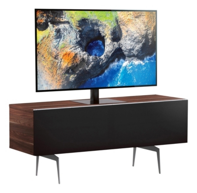 MELICONI Meuble tv tissu acoustique et bois fonc&eacute; pieds m&eacute;tal darwin 120 cm