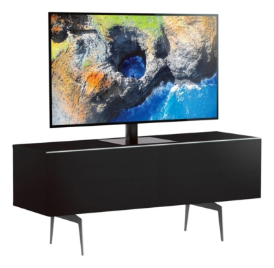 MELICONI Meuble tv tissu acoustique et m&eacute;lamin&eacute; noir pieds m&eacute;tal cairns 120 cm