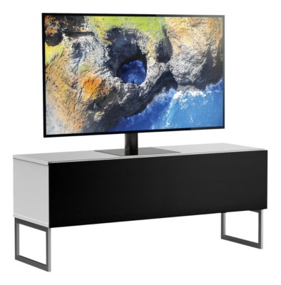 MELICONI Meuble tv tissu acoustique noir et m&eacute;lamin&eacute; blanc modena 120 cm