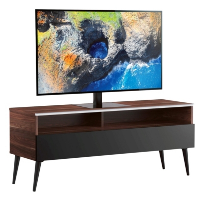 MELICONI Meuble tv 1 porte 2 niches bois fonc&eacute; et noir karlstad 120 cm