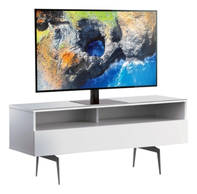 MELICONI Meuble tv 2 niches 1 porte m&eacute;lamin&eacute; blanc et pieds m&eacute;tal broome 120 cm