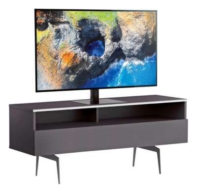 MELICONI Meuble tv 2 niches 1 porte m&eacute;lamin&eacute; gris et pieds m&eacute;tal albany 120 cm