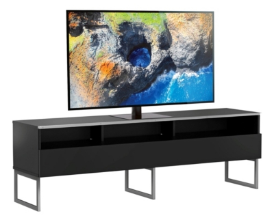 MELICONI Meuble tv 3 niches 1 porte m&eacute;lamin&eacute; noir et pieds m&eacute;tal catania 160 cm