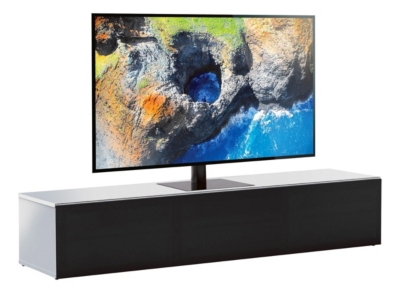 MELICONI Meuble TV tissu acoustique noir et m&eacute;lamin&eacute; blanc Atlanta 160 cm