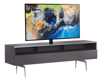 MELICONI Meuble tv 3 niches 1 porte m&eacute;lamin&eacute; gris et pieds m&eacute;tal albany 160 cm