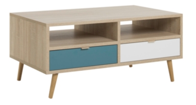 But Table basse scandinave ARUBA Ch&ecirc;ne, bleu et blanc